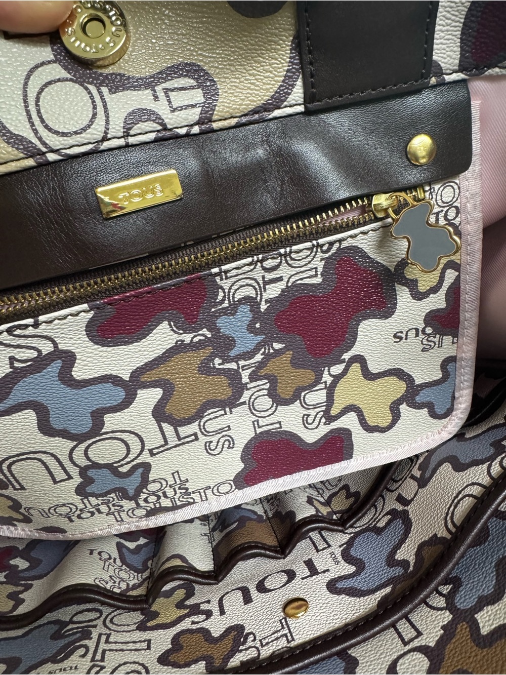 TOUS Beige Tote with Brown Handles and Multicolor Floral Motif - Picture 6 of 16